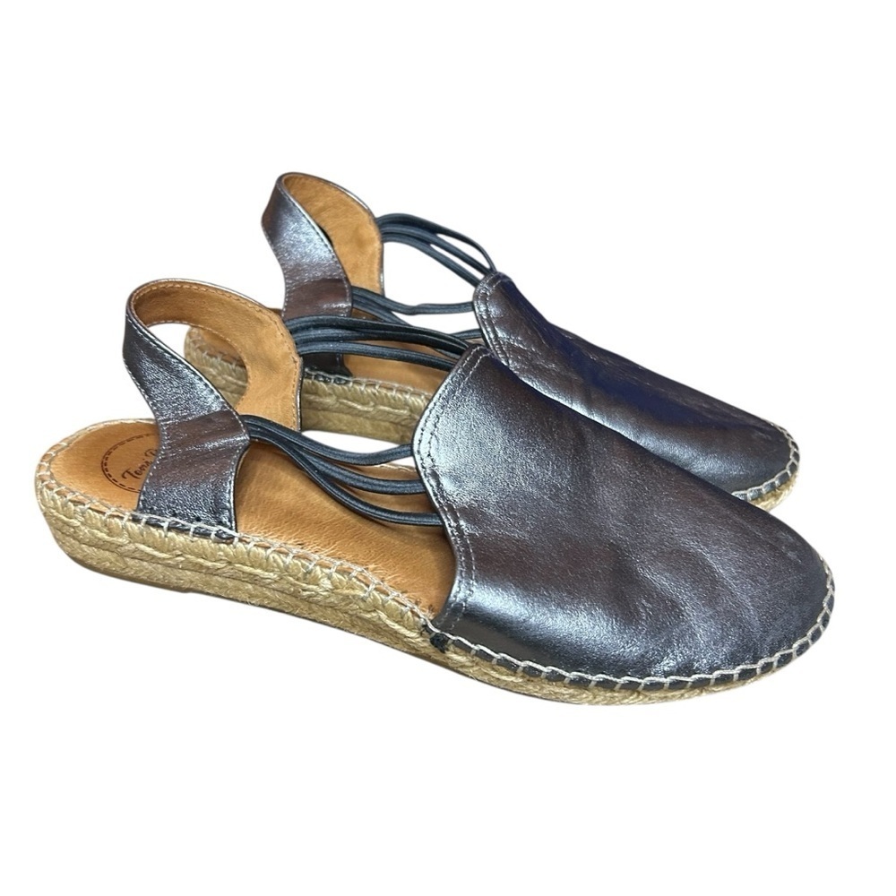 Toni Pons Metallic Silver Espadrille Sandals 39 Boho Leather Flats - Picture 9 of 10